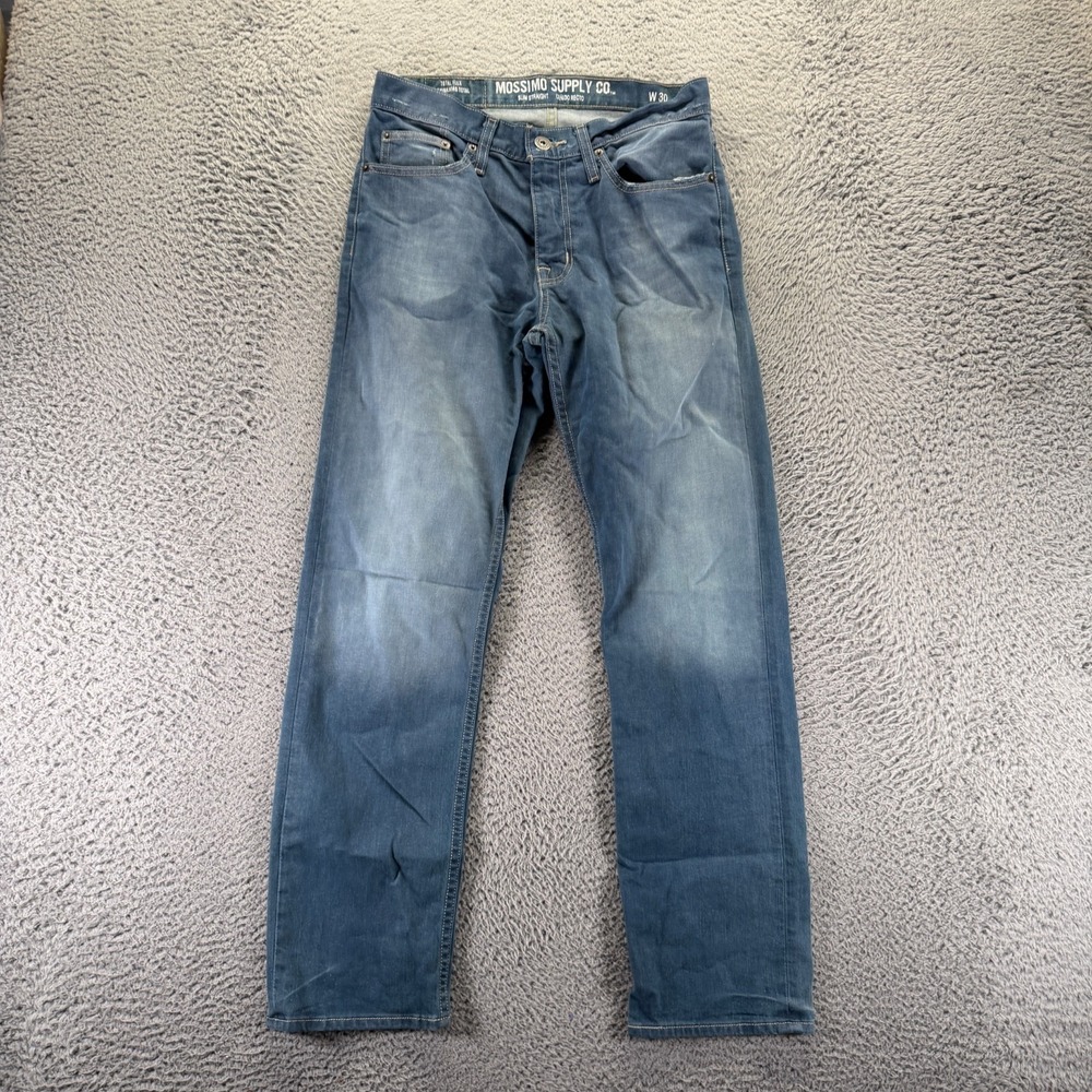 Mossimo Total Flex Jeans Men 30x30 Blue Cotton Denim Straight Slim Faded Stretch